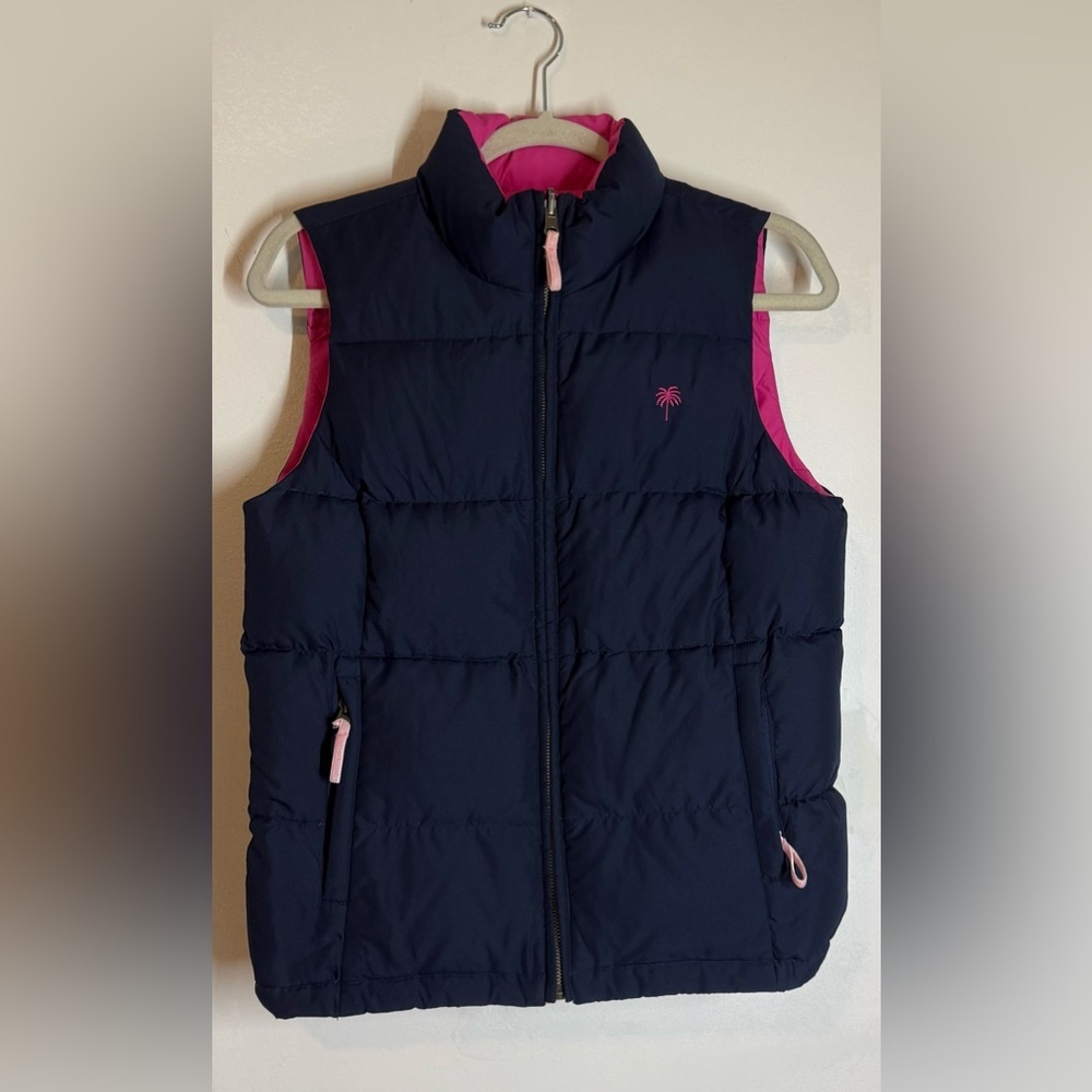 Lilly Pulitzer Reversible Puffer Vest Pink Navy - Picture 5 of 7